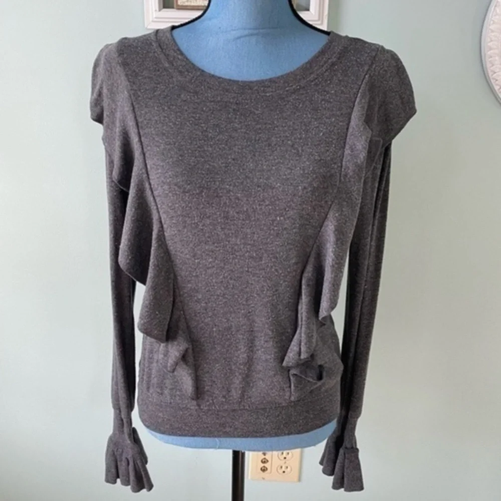 Gray Long Sleeve Shirt/ Sweater with Ruffles Size Small